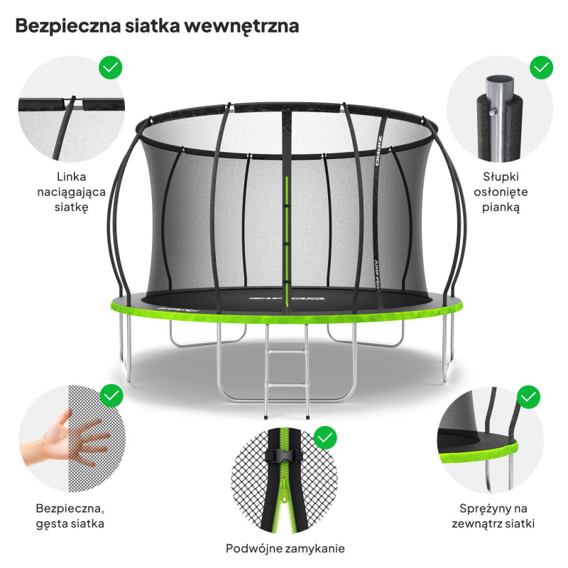 Батут Zipro Jump Pro Premium з внутрішньої сіткою 12 футів 374 см чорно-зелений
