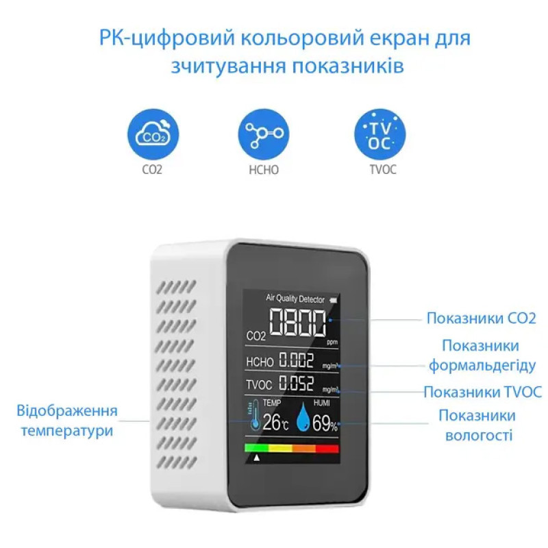 Монітор якості повітря GRILLI 5в1 White 777664 Код: 013477