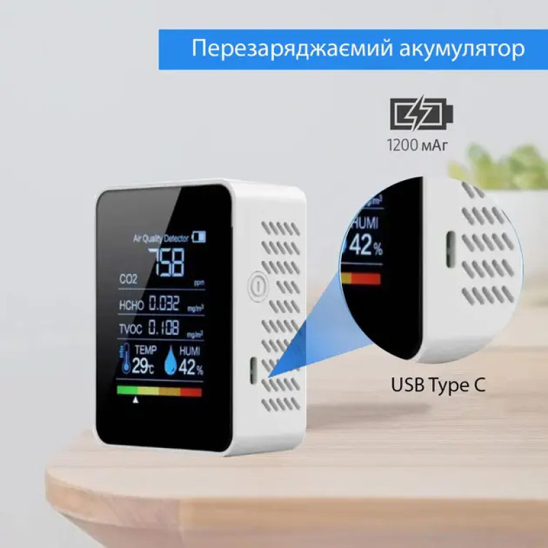 Монітор якості повітря GRILLI 5в1 White 777664 Код: 013477