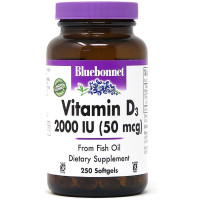Витамин D3 2000IU, Bluebonnet Nutrition, 250 желатиновых капсул