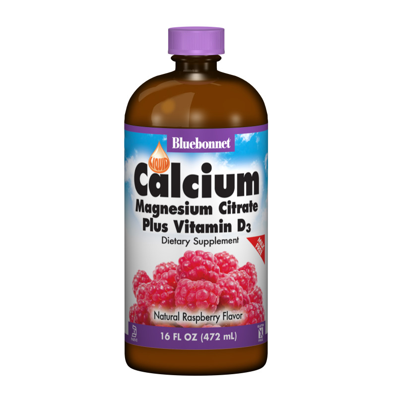Жидкий Кальций Цитрат Магний + Витамин D3, Вкус Малины, Bluebonnet Nutrition, 16 жидких унций (472 мл)