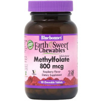 Метилфолат (B9) 800 мкг, Вкус Малины, Жевательные таблетки Earth Sweet, Bluebonnet Nutrition, 90 шт.