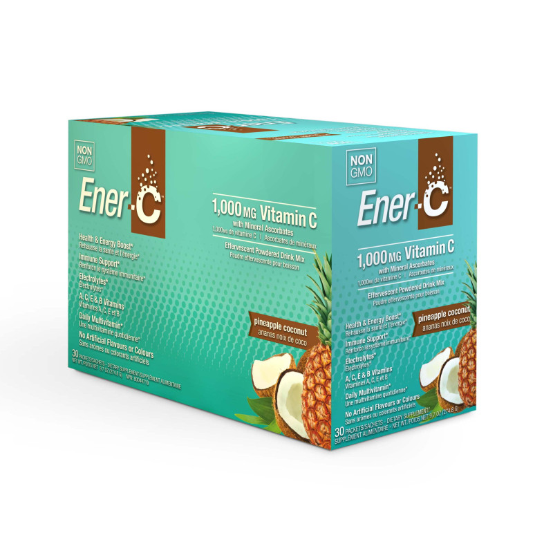Вітамінний Напій для Підвищення Імунітету, Смак Ананасу та Кокосу, Vitamin C, Ener-C, 30 пакетиків