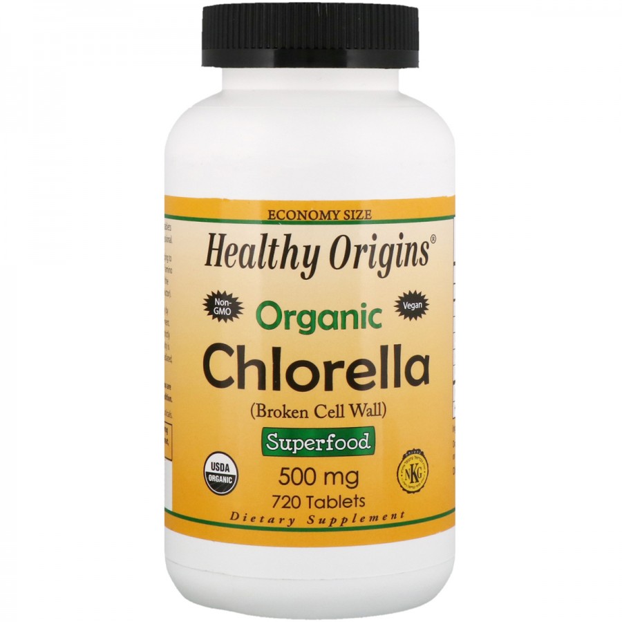 Органічна Хлорела, Chlorella, 500мг, Healthy Origins, 720 таблеток