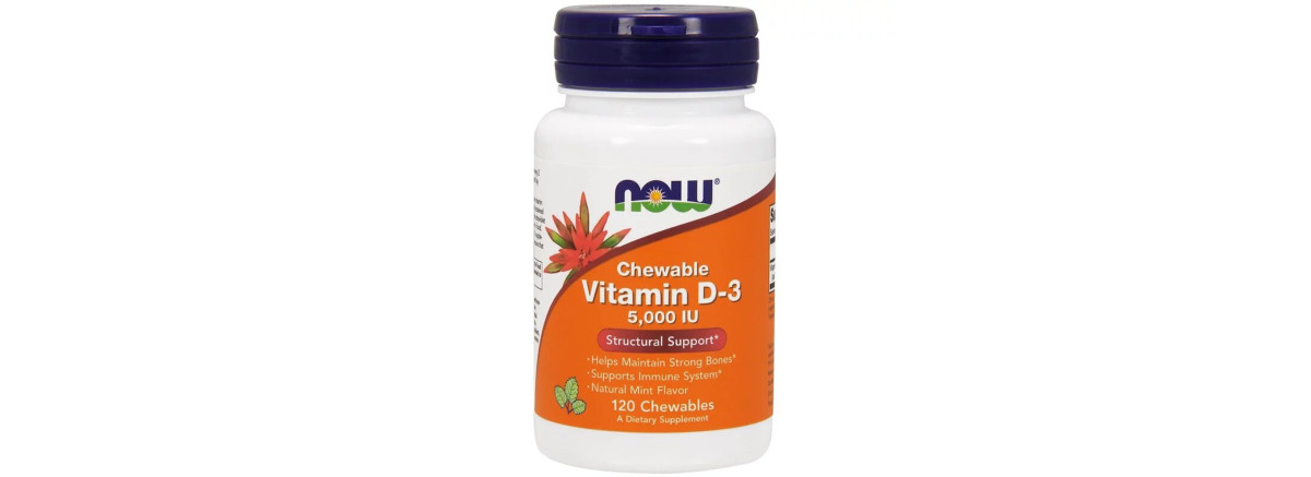 Вітамін D3 з Ментоловим Смаком, Vitamin D3, Now Foods, 5000 МО, 120 жувальних таблеток