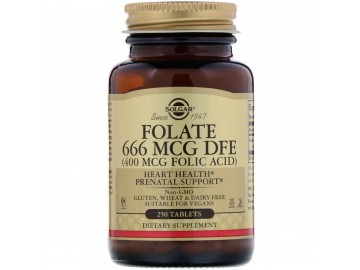 Фолієва Кислота (В9), Folic Acid, 400 мкг, Solgar, 250 таблеток