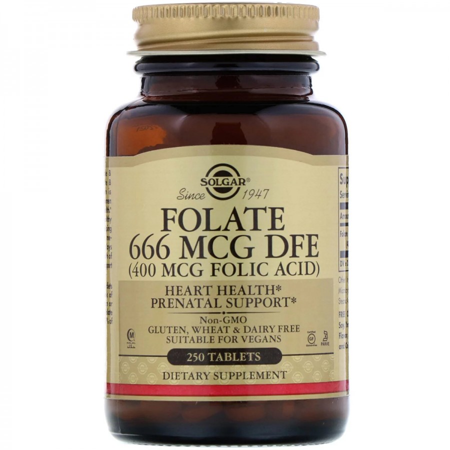 Фолієва Кислота (В9), Folic Acid, 400 мкг, Solgar, 250 таблеток