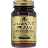 СКИДКА Витамин В12 (Цианокобаламин), Vitamin B12, Solgar, 100 мкг, 100 таблеток (поврежденная внешняя пленка)