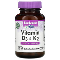 Витамины D3 и K2, Vitamins D3 & K2, Bluebonnet Nutrition, 60 вегетарианских капсул