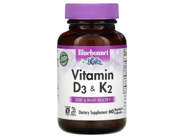 Вітаміни D3 і K2, Vitamins D3 & K2, Bluebonnet Nutrition, 60 вегетаріанських капсул