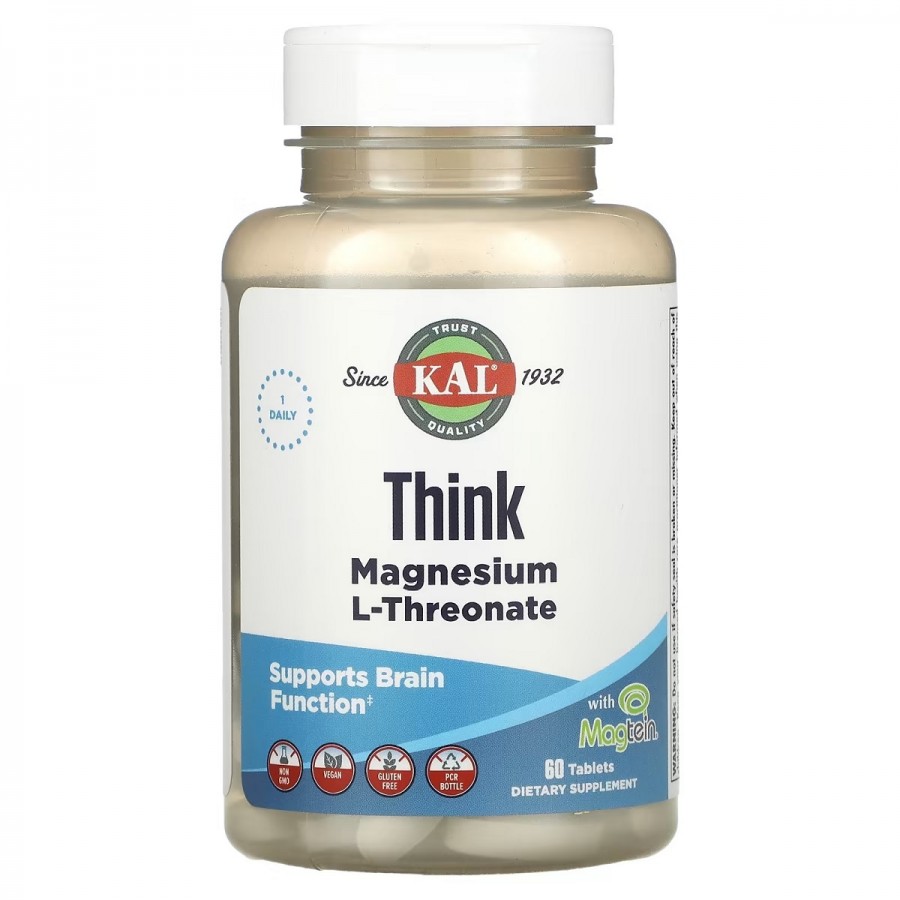 Магній L-Треонат, Think Magnesium L-Threonate, KAL, 60 таблеток