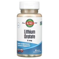 Литий оротат, 5 мг, Lithium Orotate, KAL, 60 вегетарианских капсул