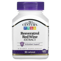 Ресвератрол с экстрактом красного вина, 200 мг, Resveratrol Red Wine Extract, 21st Century, 90 капсул