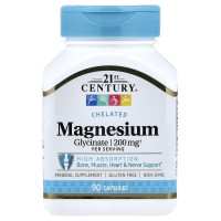 Магній гліцинат, Chelated Magnesium Glycinate, 21st Century, 90 капсул