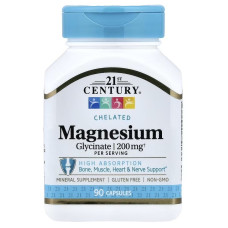 Магній гліцинат, Chelated Magnesium Glycinate, 21st Century, 90 капсул