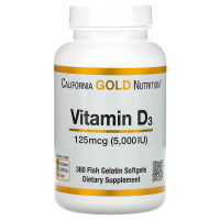 Вітамін D3, 5000 МО (125 мкг), California Gold Nutrition, 360 желатинових капсул