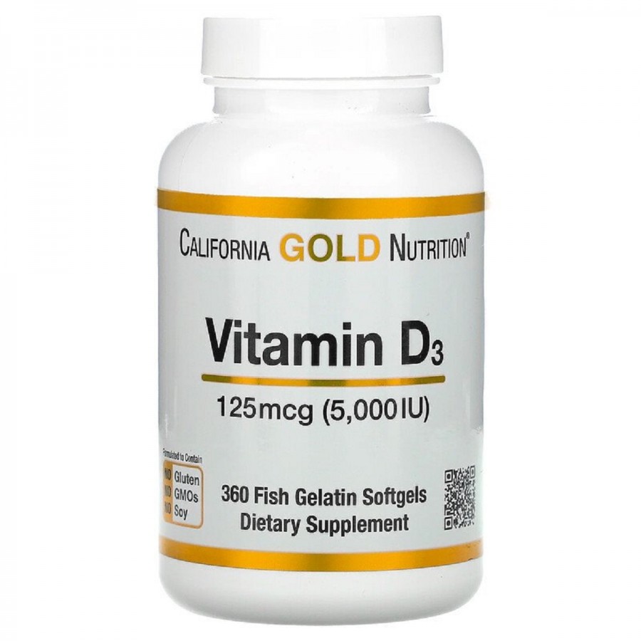 Вітамін D3, 5000 МО (125 мкг), California Gold Nutrition, 360 желатинових капсул