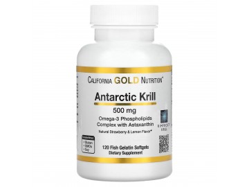 Олія антарктичного криля, 500 мг, смак полуниці та лимона, Antarctic Krill Oil, Omega-3, California Gold Nutrition, 120 желатинових капсул