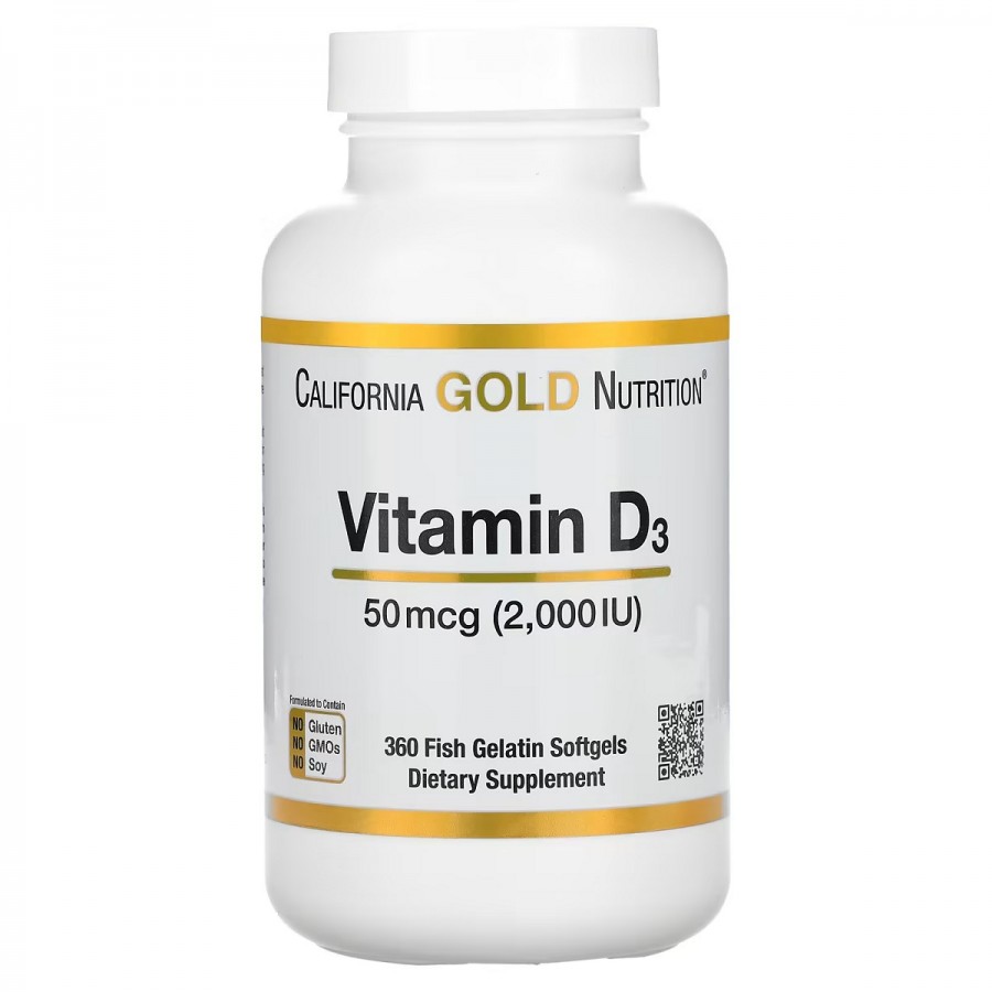 Вітамін D3, 50 мкг, Vitamin D3, California Gold Nutrition, 360 желатинових капсул