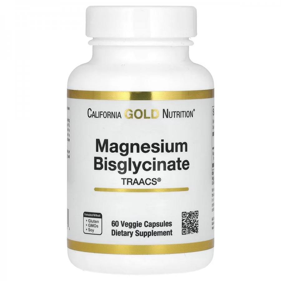 Магній Бісгліцинат, 200 мг, Magnesium Bisglycinate Formulated with TRAACS, California Gold Nutrition, 60 вегетаріанських капсул