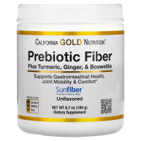 Пребиотическое волокно плюс куркума, имбирь и босвелия, Prebiotic Fiber Plus Turmeric, Ginger, Boswellia, California Gold Nutrition, 189 г