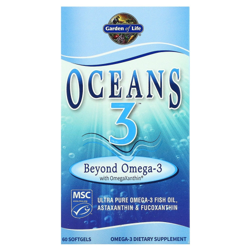 Омега-3 с омега-ксантином, Oceans 3 with OmegaXanthin, Garden of Life, 60 желатиновых капсул