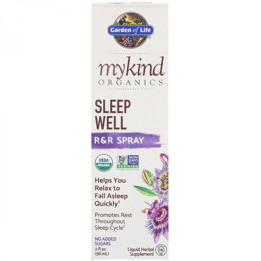 Органічна Трав'яна Суміш Для Сну, MyKind Organics, Sleep Well, Garden of Life, R & R Спрей, 2 рідких унції (58 мл)