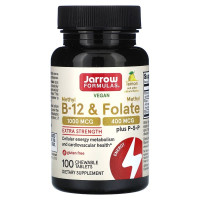 Вітамін B12 та метилфолат, смак лимона, Vegan Methyl B-12 & Methyl Folate, Jarrow Formulas, 100 жувальних таблеток