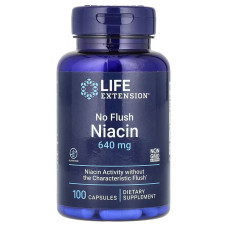 Ниацин, Витамин В3, 640 мг, No Flush Niacin, Life Extension, 100 капсул