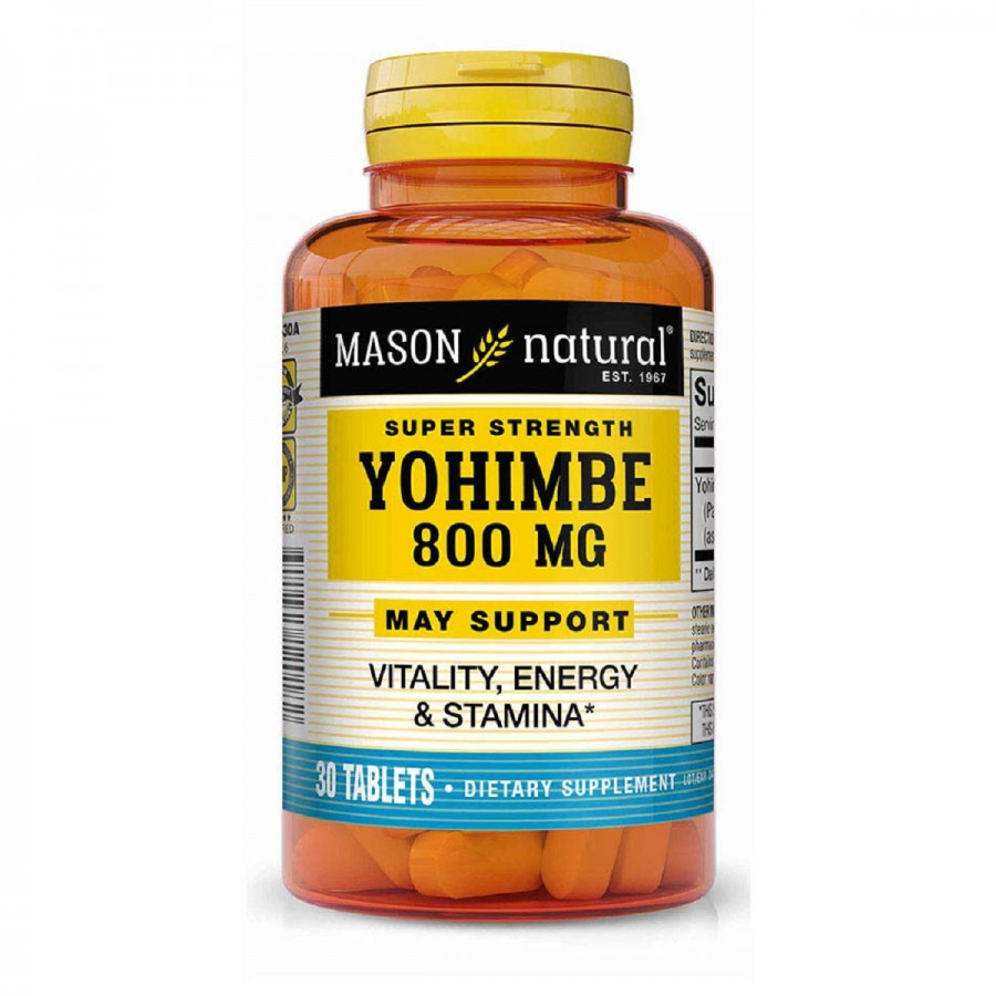 Йохімбе 800мг, Super Strength Yohimbe, Mason Natural, 30 таблеток