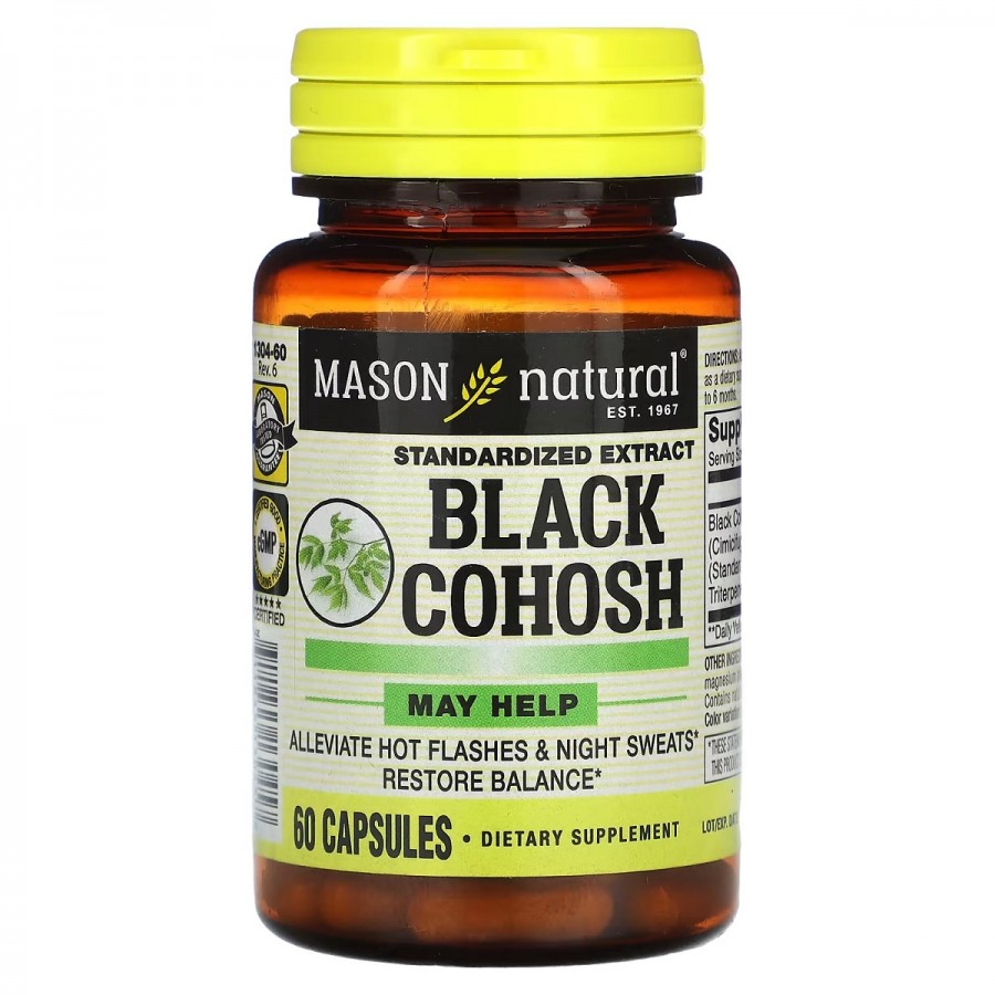 Клопогон, Black Cohosh, Standardized Extract, Mason Natural, 60 капсул