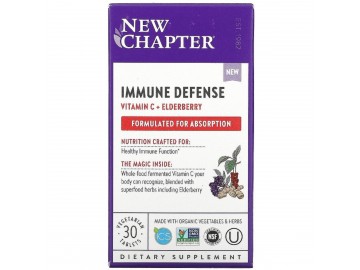 Імунний захист, вітамін C і бузина, Immune Defense, Vitamin C + Elderberry, New Chapter, 30 вегетаріанських таблеток