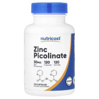 Цинк піколінат, 30 мг, Zinc Picolinate, Nutricost, 120 капсул