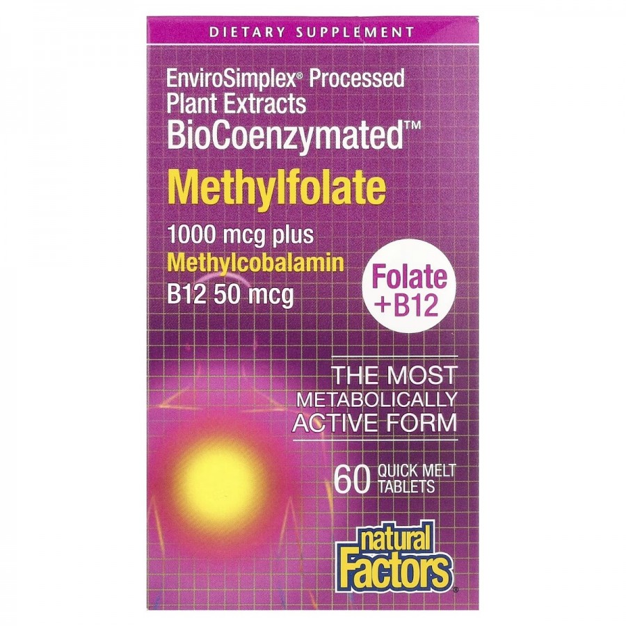 Метилфолат, 1000 мкг, BioCoenzymated, Methylfolate, Natural Factors, 60 таблеток