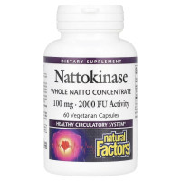 Наттокиназа, 100 мг, Nattokinase, Natural Factors, 60 вегетаріанських капсул