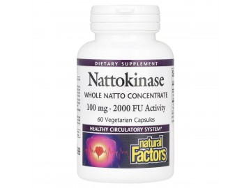 Наттокіназа, 100 мг, Nattokinase, Natural Factors, 60 вегетаріанських капсул