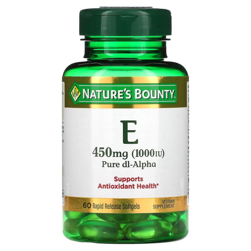 Витамин E быстрого высвобождения, 1000 МЕ, 450 мг, Vitamin E, Nature's Bounty, 60 гелевых капсул
