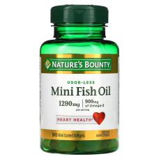 Рыбий жир без запаха, 1290 мг, Odor-Less Mini Fish Oil, Nature's Bounty, 90 гелевых капсул