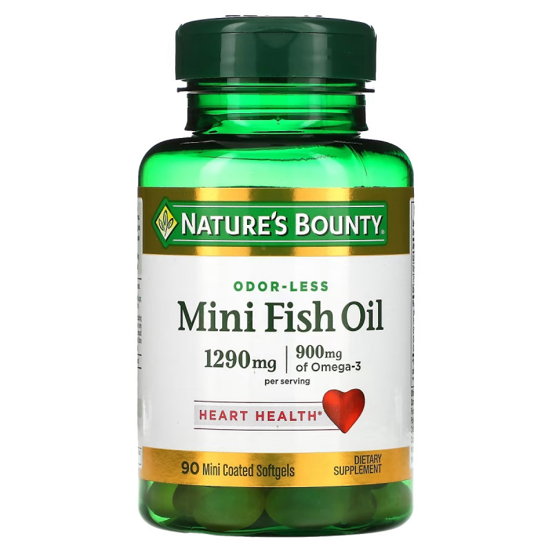Рыбий жир без запаха, 1290 мг, Odor-Less Mini Fish Oil, Nature's Bounty, 90 гелевых капсул