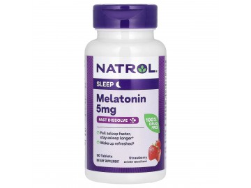 Мелатонін 5 мг, швидкорозчинний, смак полуниці, Melatonin, Fast Dissolve, Natrol, 90 таблеток