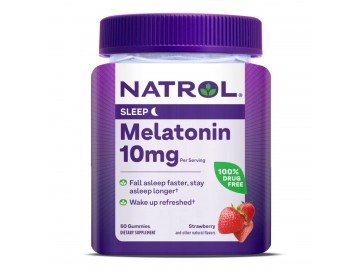 Мелатонін, 10 мг, смак полуниці, Melatonin, Natrol, 60 жувальних цукерок