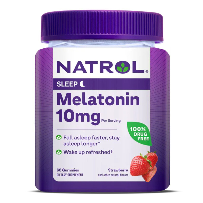 Мелатонин, 10 мг, смак полуниці, Melatonin, Natrol, 60 жувальних цукерок