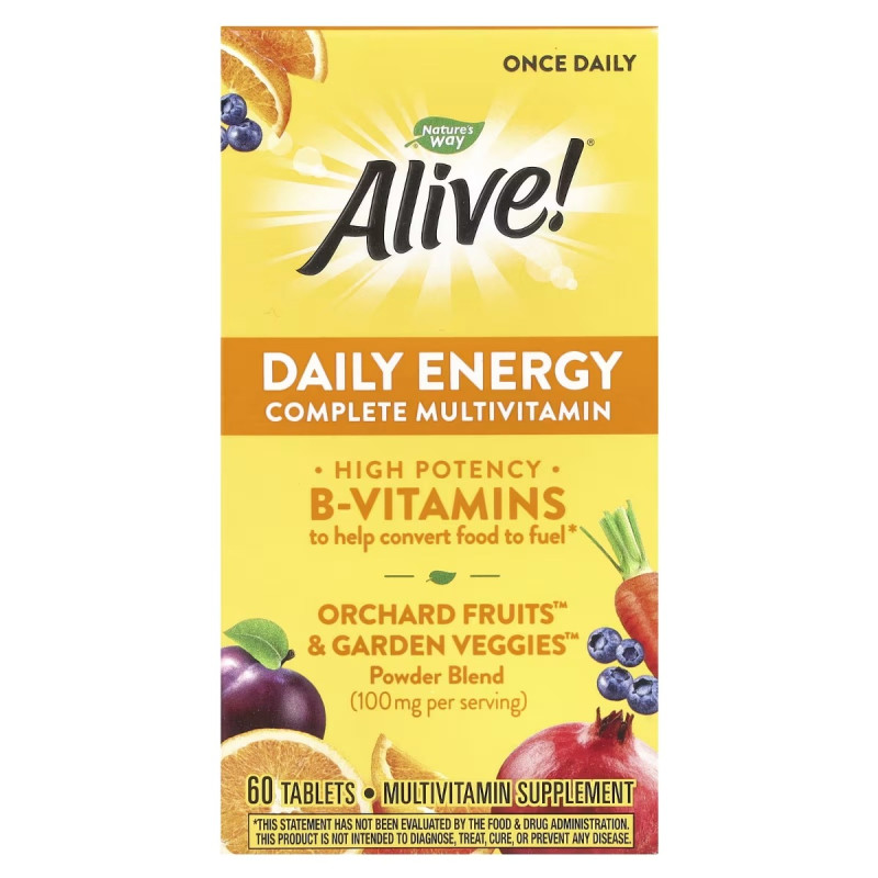 Мультивитамины с железом, полный комплекс, Alive! Daily Energy, Complete Multivitamin, Nature's Way, 60 таблеток