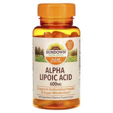 Альфа-липоевая кислота, 600 мг, Alpha Lipoic Acid, Sundown Naturals, 60 капсул