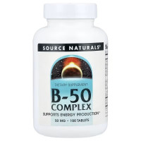Комплекс витаминов B, 50 мг, B-50 Complex, Source Naturals, 100 таблеток