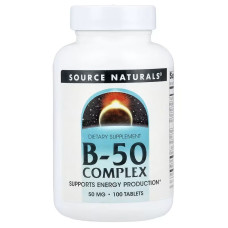 Комплекс вітамінів B, 50 мг, B-50 Complex, Source Naturals, 100 таблеток