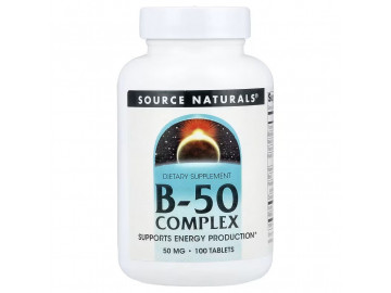 Комплекс вітамінів B, 50 мг, B-50 Complex, Source Naturals, 100 таблеток