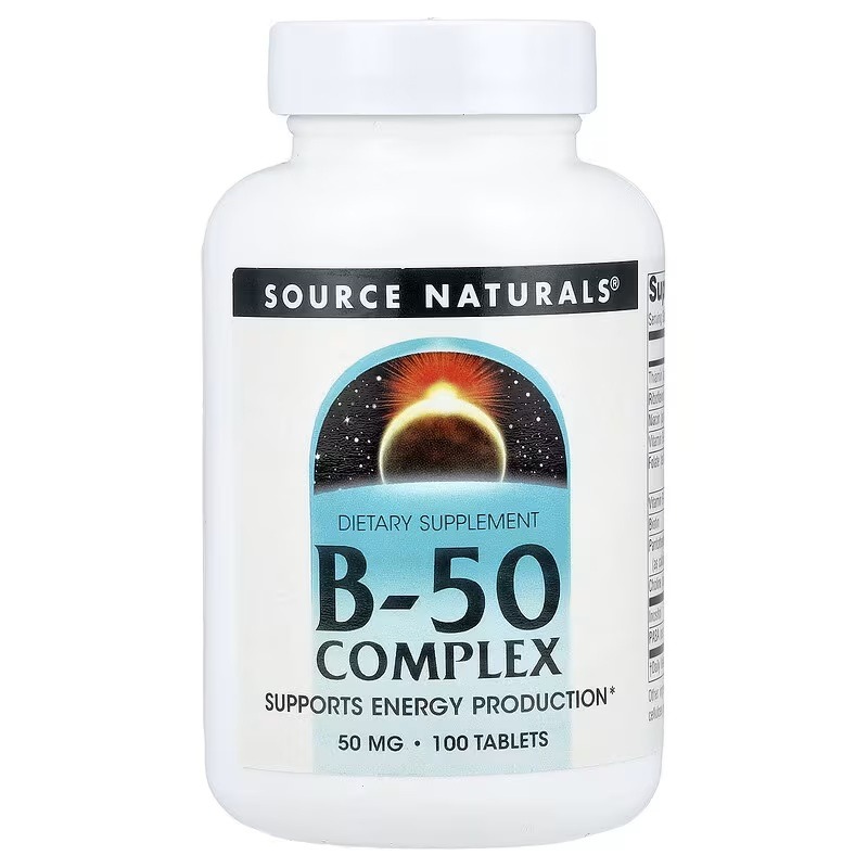 Комплекс вітамінів B, 50 мг, B-50 Complex, Source Naturals, 100 таблеток