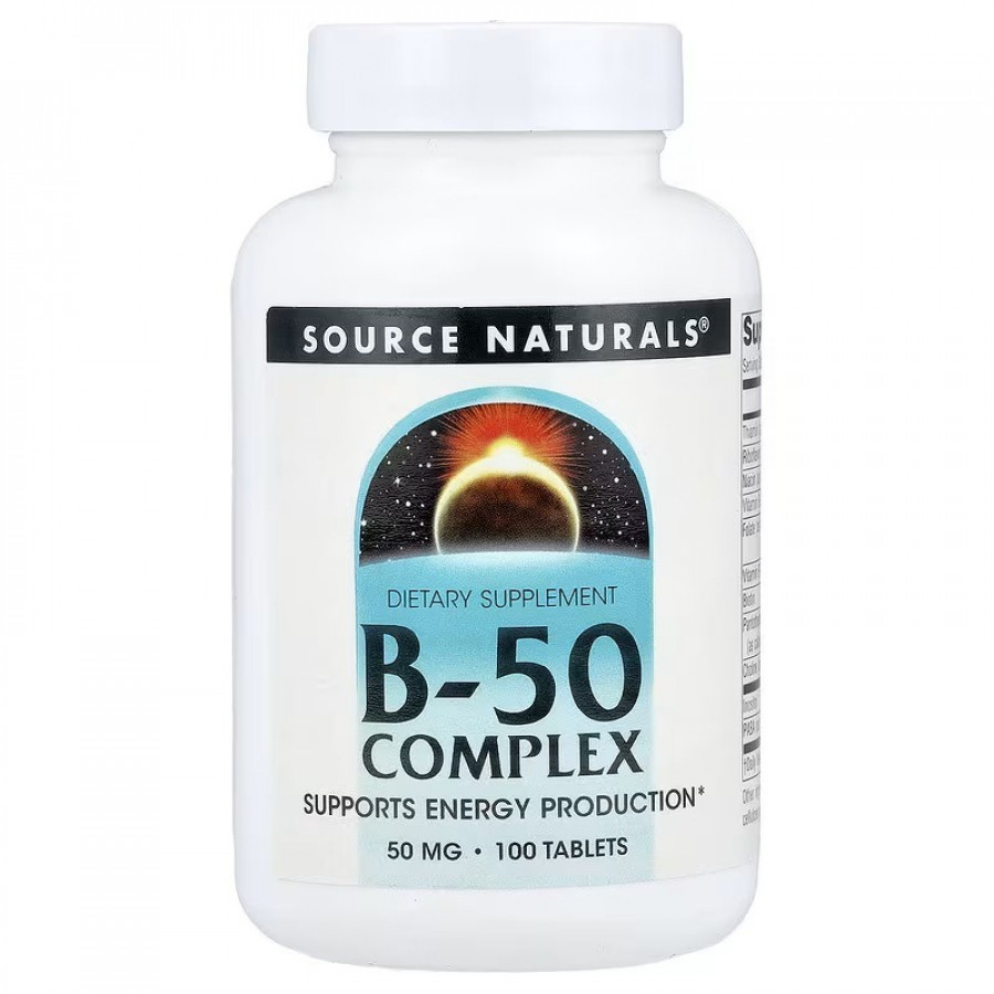 Комплекс вітамінів B, 50 мг, B-50 Complex, Source Naturals, 100 таблеток