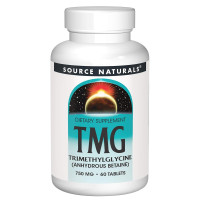 Триметилглицин, ТМГ, TMG, 750 мг, Source Naturals, 60 таблеток